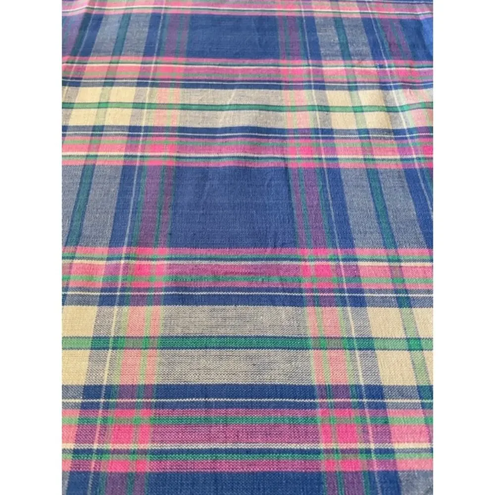 Blue Pink Green Tartain Plaid 100% Cotton Tablecloth Farmhouse English Cottage